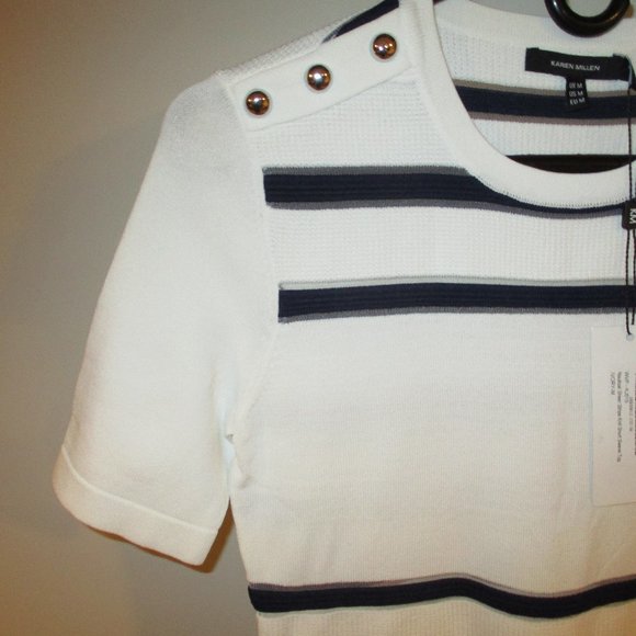 SHEER STRIPE SHORT SLEEVE TOP      NWT - Picture 4 of 7